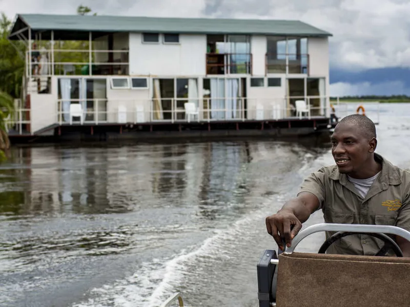 Launching from our houseboat in the Okavango Delta