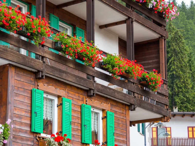 Colourful balconies of Campitello di Fassa