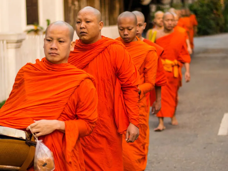Monks collecting alms in Luang Prabang