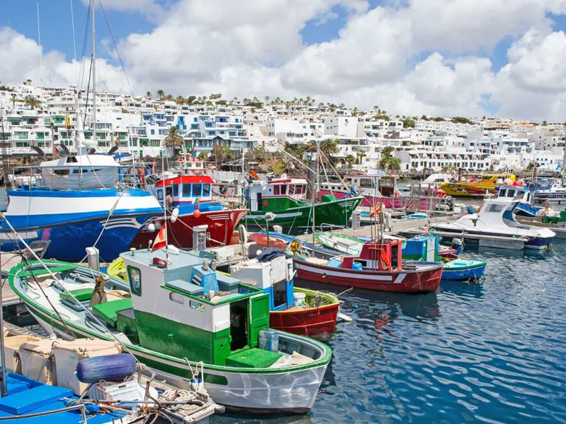 Lanzarote, Old Harbour of Puerto del Carmen with Fishing Boats