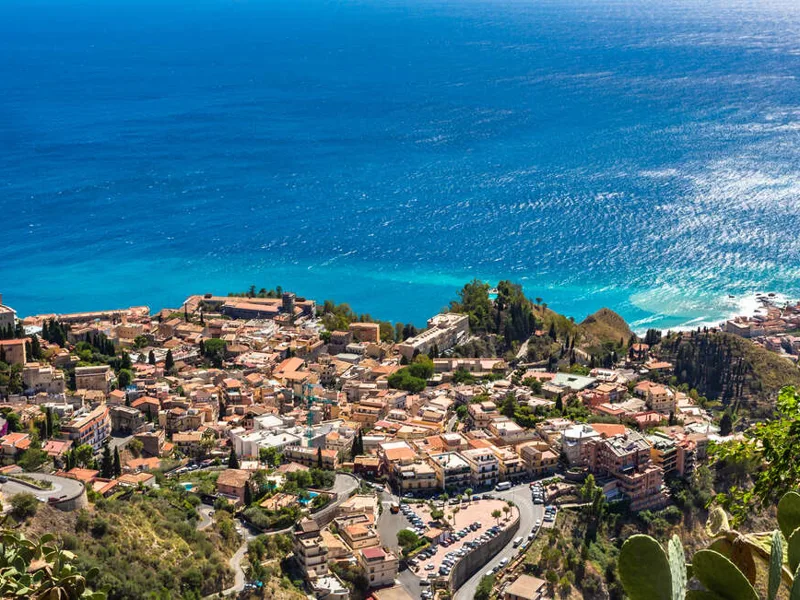 View from Castelmola down towards Taormina