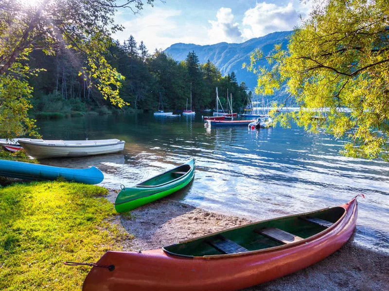 Kayaks on Lake Bohinj