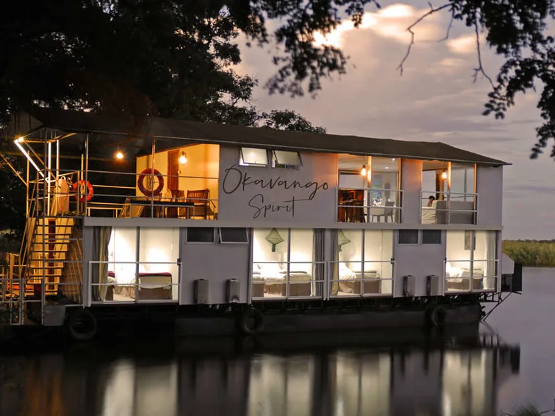 Houseboat moored up, Okavango River