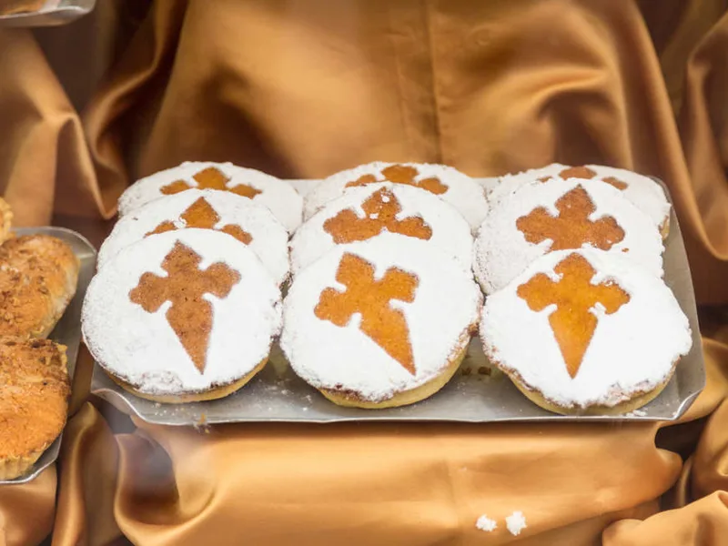 Typical bakery on the route to Santiago de compostela with Saint Jacob´s cross as decoration