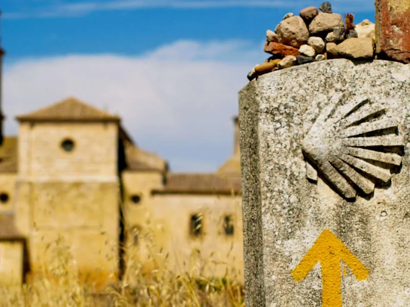 Shells mark the way for pilgrims to Compostela Cathedral